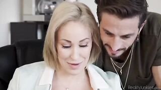Overworked and exhausted, she's desperate for some intimate fun in the office