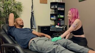 A sexy girl with a tattoo gets fucked by a black guy