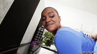 The girl is shadowing her colleague at the workplace and masturbating
