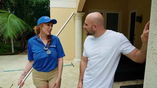 The guy has an intense encounter with the sexy pool girl