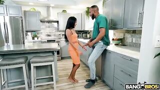 A woman with a small ass is being fucked by a huge dick