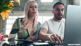A beautiful blonde is fucking on the couch, changing her life