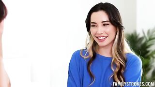 Two young girls share a guy’s cock in their mouths and pussies