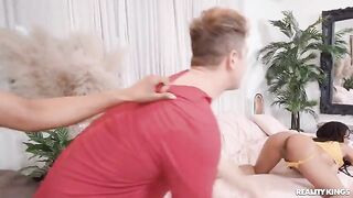 Two cute girls found a guy to fuck with in threesome action