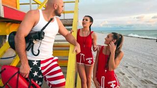 Two horny teen 18+ babes share a cock of lucky lifeguard