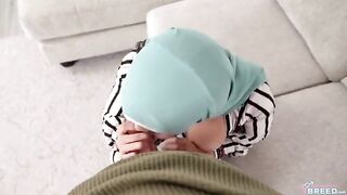 The man wearing a hijab caught the girl on the couch