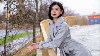 A little Russian brunette got fucked right on the city streets