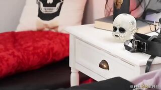 A mischievous woman is punished by her bossy Goth boyfriend in a threesome