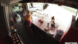 He fucked the red-hair girl on the kitchen table with glasses