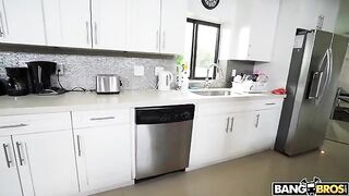 A maid is doing all the cleaning completely naked