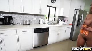 A maid is doing all the cleaning completely naked