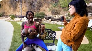 Nympho jogging meets old flasher on a bench and gets fucked