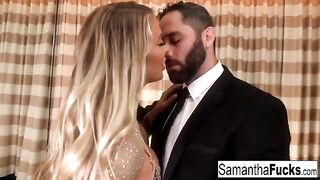 A gorgeous busty blonde, Samantha Saint, gets fucked in a hotel room