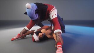 Busty girl fucks with a werewolf in a wild Christmas encounter