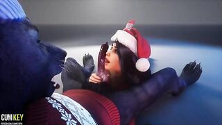 Busty girl fucks with a werewolf in a wild Christmas encounter