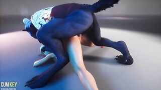 Busty girl fucks with a werewolf in a wild Christmas encounter