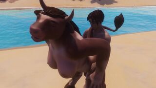 Furry cow girl fucking with a man in wild life action