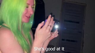 The girl deepthroats her friend's boyfriend in a daring bet