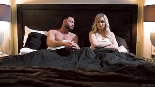 A night of passion with a beautiful blonde on the bed