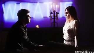 Romantic sex of a man with two girls in an intimate setting