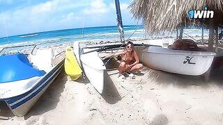 The couple has a passionate and rough sex on the nude beach