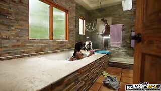 The beginning is the most magical, honey! A loving couple shares their passion with you in the bathroom