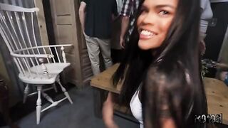 The cutie will suck the semen from her partner's cock in a steamy scene