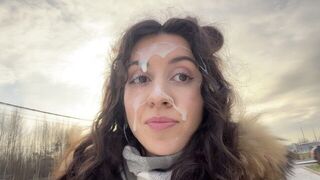 A man walked with a semen trace on his face in public