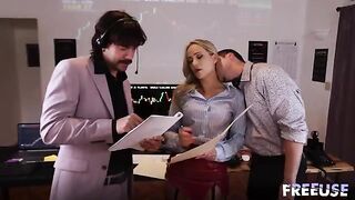 A whore for every trader! A stunning office threesome with intense pussy licking