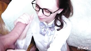 My cute Russian GF got a great cumshot on her glasses