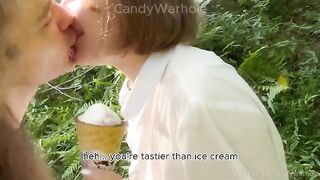 Don't lick the ice cream, girl, and suck my dick instead