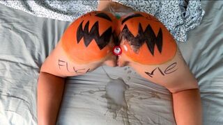 A slut is getting fucked in a pumpkin shell
