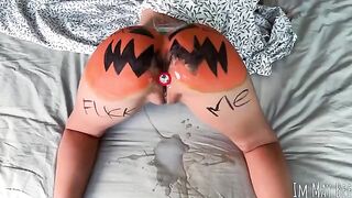 A slut is getting fucked in a pumpkin shell