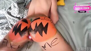 A slut is getting fucked in a pumpkin shell