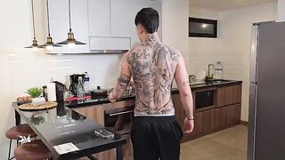 The coffee got cold while the MILF finished with a rough stepson