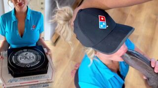 A pizza delivery girl is getting a big black sausage and her face covered in cum