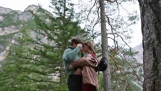 The couple has sex right in the forest, captured authentically