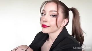 A hot brunette in stockings fucks hard, her pretty face screaming with pleasure