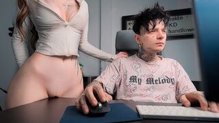 The girl rubs her pussy on the table and begs for more