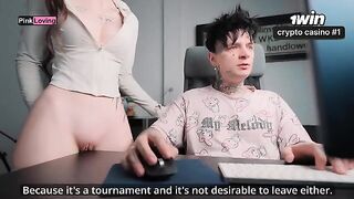 The girl rubs her pussy on the table and begs for more