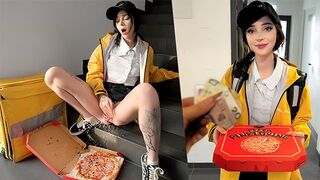 The guy came for the pizza and had a release with the delivery girl