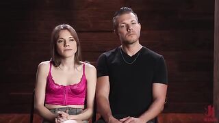 The man has complete power over his brunette slave
