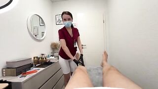 A hot nurse performs a massage and waxes her client’s body