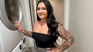 A step sister is getting her clothes washed and having sex
