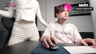 A girl with big tits masturbates and squirts on the table