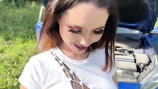 A young couple has sex right in their car, almost getting caught