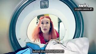 A red-haired step mom got stuck and had to engage in intimate acts