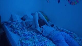 A guy watched as his girl got frisky in the neon room