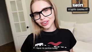 A girl was fucked by a guy and cummed on her glasses