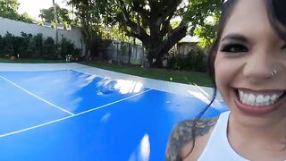 A girl with tattoos has sex on the city streets